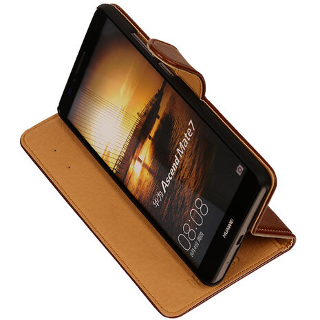 PU Leder Bruin Hoesje voor Huawei Ascend Mate 7 Stand Book/Wallet Case/Cover