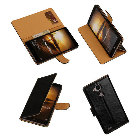 PU Leder Zwart Huawei Ascend Mate 7 Book/Wallet Case/Cover 