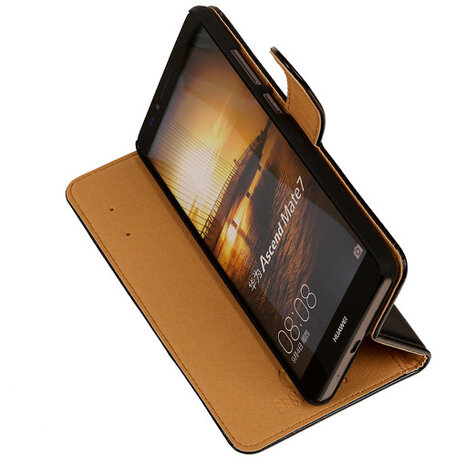 PU Leder Zwart Hoesje voor Huawei Ascend Mate 7 Stand Book/Wallet Case/Cover