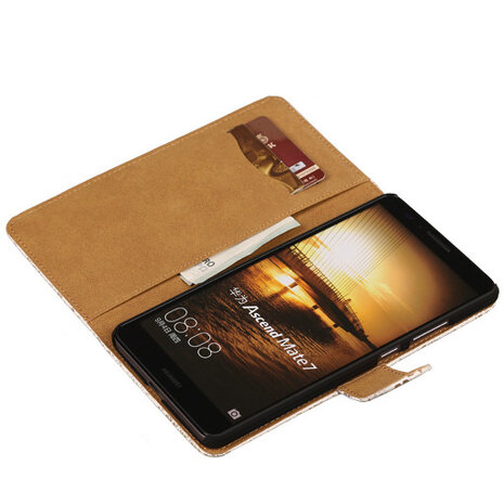 Lace Wit Hoesje voor Huawei Ascend Mate 7 Book/Wallet Case/Cover