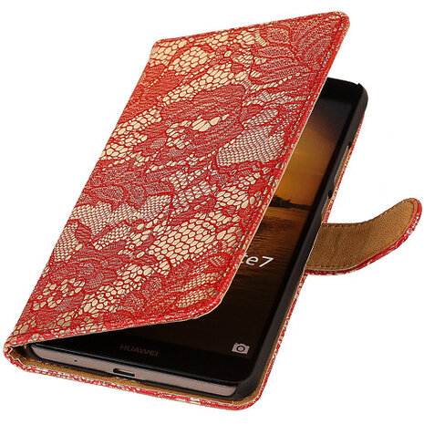 Lace Rood Huawei Ascend Mate 7 Book/Wallet Case/Cover Hoesje