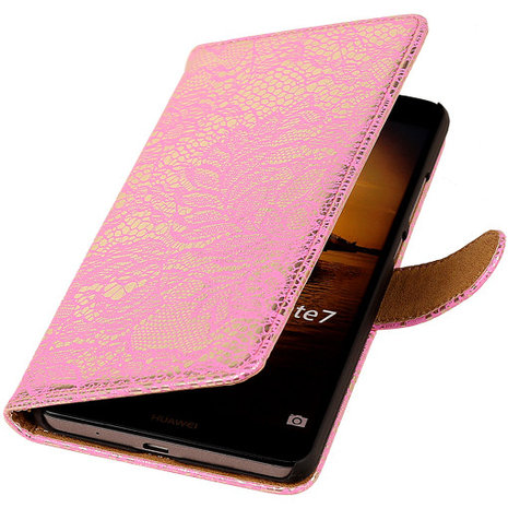 Lace Roze Huawei Ascend Mate 7 Book/Wallet Case/Cover Hoesje