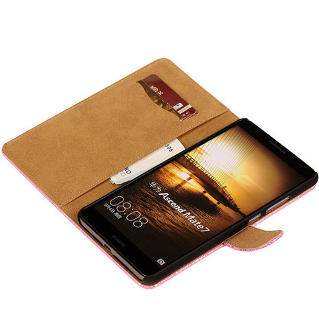 Lace Roze Hoesje voor Huawei Ascend Mate 7 Book/Wallet Case/Cover