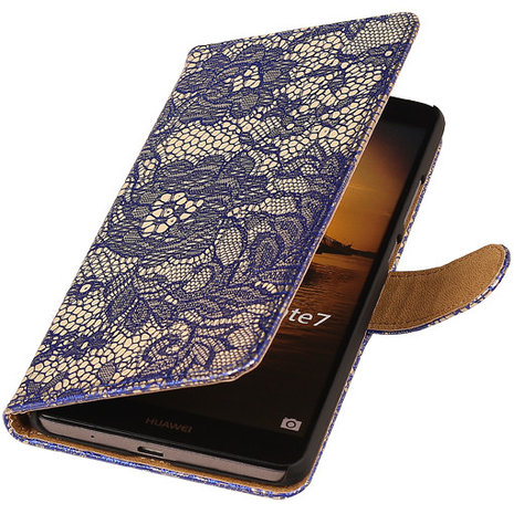 Lace Blauw Huawei Ascend Mate 7 Book/Wallet Case/Cover Hoesje