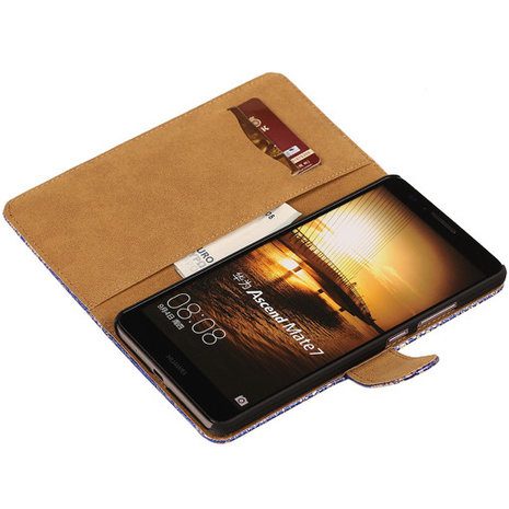 Lace Blauw Hoesje voor Huawei Ascend Mate 7 Book/Wallet Case/Cover