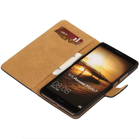 Zwart Croco Hoesje voor Huawei Ascend Mate 7 Book/Wallet Case/Cover