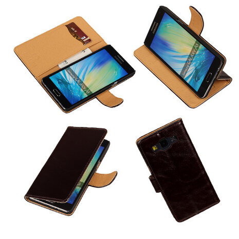 PU Leder Mocca Samsung Galaxy A5 Book/Wallet Case/Cover Hoesje