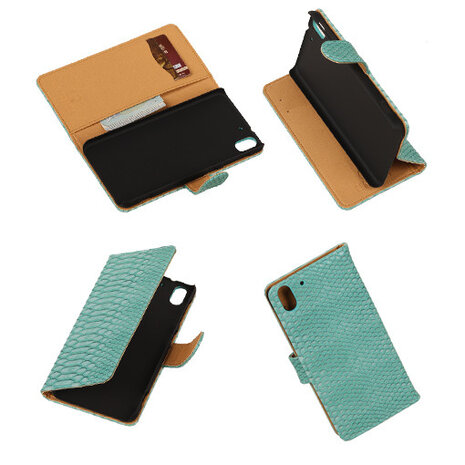 "Slang" Turquoise HTC Desire Eye Bookcase Cover Hoesje TV Stand