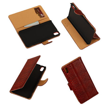 "Slang" Rood HTC Desire Eye Bookcase Cover Hoesje TV Stand