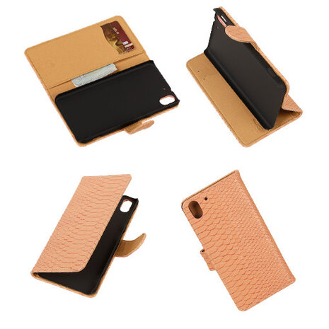 "Slang" Pink HTC Desire Eye Bookcase Cover Hoesje TV Stand