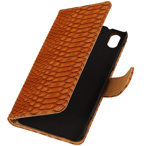 BC Slang Bruin Hoesje voor HTC Desire Eye Stand Bookcase Cover