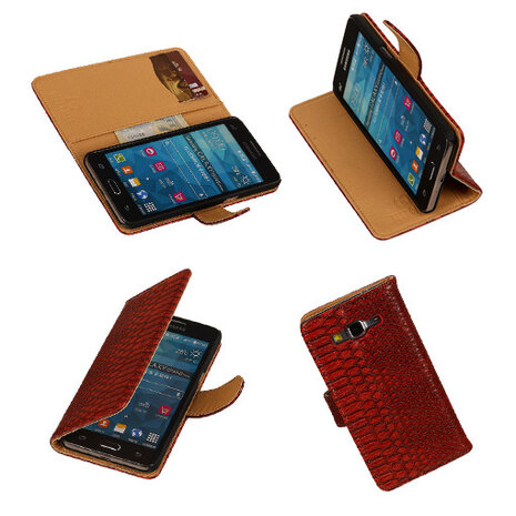 "Slang" Rood Samsung Galaxy Grand Prime Bookcase Cover Hoesje TV Stand