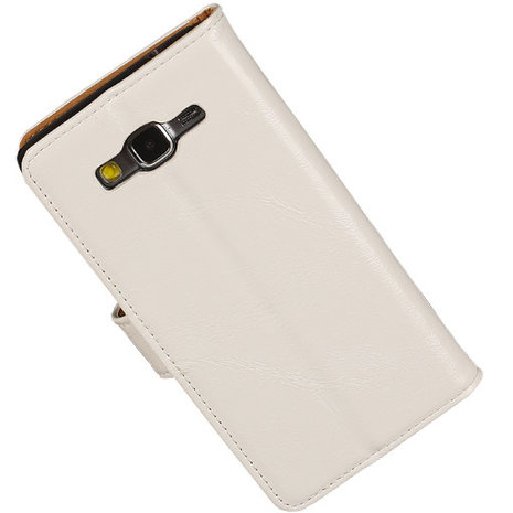 PU Leder Wit Hoesje voor Samsung Galaxy Grand Prime Stand Book/Wallet Case/Cover