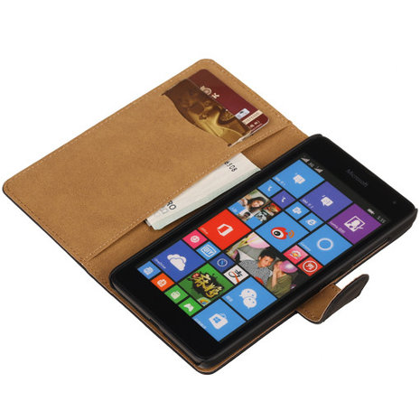 Zwart Hoesje voor Microsoft Lumia 535 Book/Wallet Case/Cover