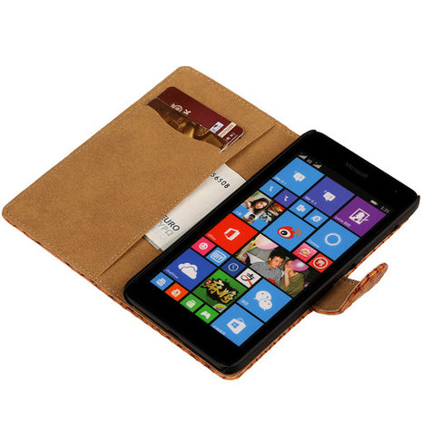 BC Slang Bruin Hoesje voor Microsoft Lumia 535 Stand Bookcase Wallet Cover