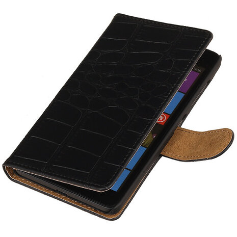 Zwart Croco Microsoft Lumia 535 Book/Wallet Case/Cover