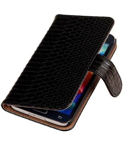Zwart Slang Hoesje voor Samsung Galaxy S5 (Plus) Book/Wallet Case/Cover