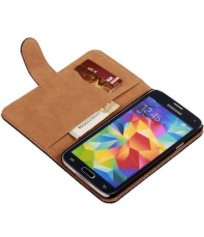 Zwart Slang Hoesje voor Samsung Galaxy S5 (Plus) Book/Wallet Case/Cover