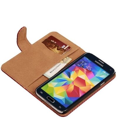 Rood Slang Hoesje voor Samsung Galaxy S5 (Plus) Book/Wallet Case/Cover