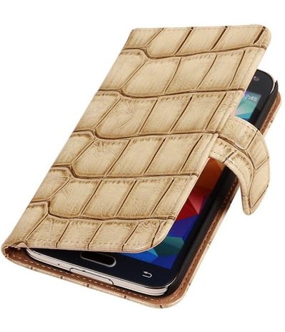 Beige Krokodil Booktype Hoesje voor Samsung Galaxy S5 Wallet Cover