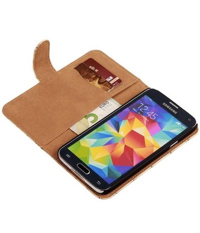 Beige Krokodil Booktype Hoesje voor Samsung Galaxy S5 Wallet Cover