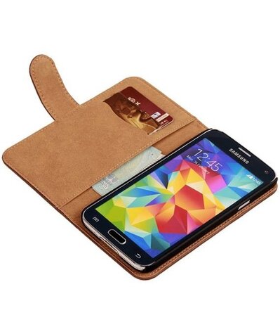 Hout Bruin Hoesje voor Samsung Galaxy S5 (Plus) Book Wallet Case