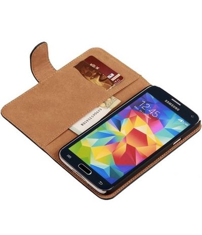 Croco Zwart Hoesje voor Samsung Galaxy S5 Mini Book/Wallet Case