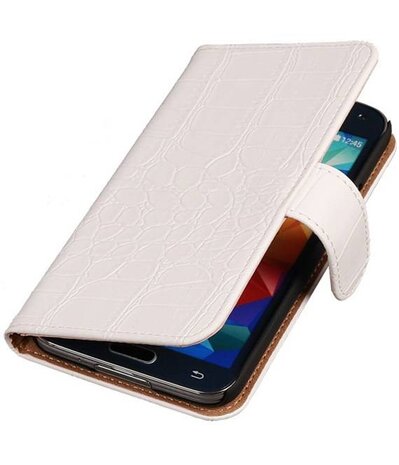 Croco Wit Hoesje voor Samsung Galaxy S5 Mini Book/Wallet Case