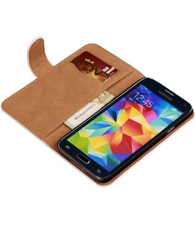 Croco Wit Hoesje voor Samsung Galaxy S5 Mini Book/Wallet Case
