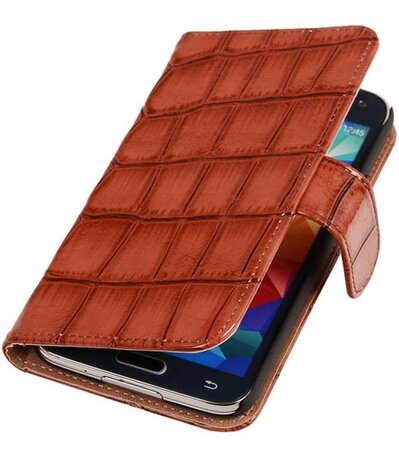 Croco Bruin Hoesje voor Samsung Galaxy S5 Mini Book/Wallet Case