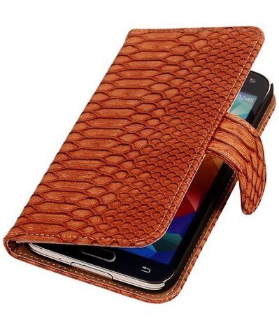 Hoesje voor Samsung Galaxy S5 mini Snake Slang Booktype Wallet Bruin