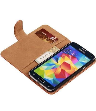 Hoesje voor Samsung Galaxy S5 mini Snake Slang Booktype Wallet Bruin