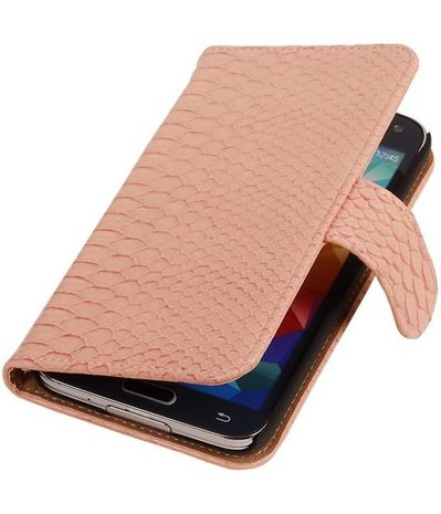 Samsung Galaxy S5 mini Snake Slang Booktype Wallet Hoesje Roze
