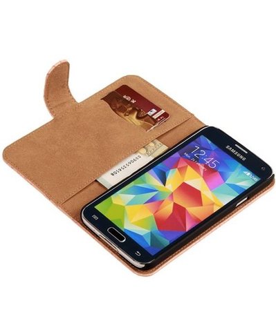Samsung Galaxy S5 mini Snake Slang Booktype Wallet Hoesje Roze