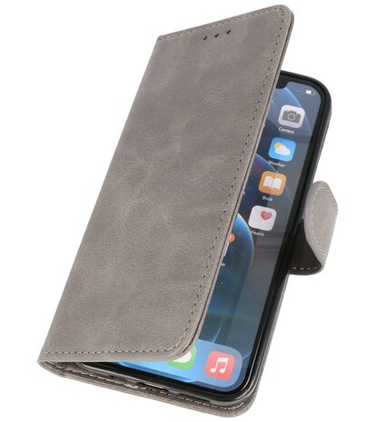 iPhone 13 Mini Hoesje - Book Case Telefoonhoesje - Kaarthouder Portemonnee Hoesje - Wallet Case - Grijs