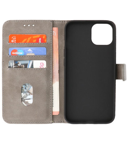 iPhone 13 Hoesje - Book Case Telefoonhoesje - Kaarthouder Portemonnee Hoesje - Wallet Case - Grijs