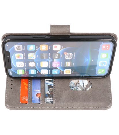 iPhone 13 Pro Hoesje - Book Case Telefoonhoesje - Kaarthouder Portemonnee Hoesje - Wallet Case - Grijs