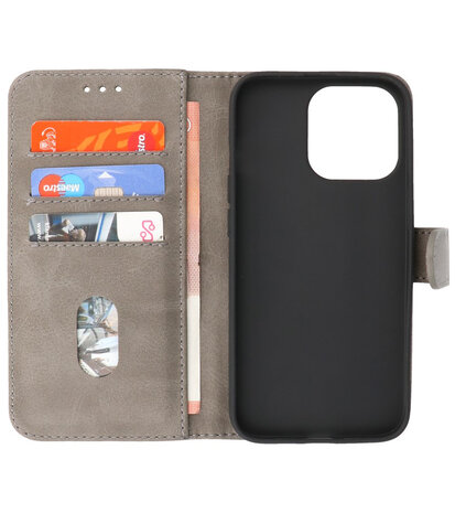 iPhone 13 Pro Max Hoesje - Book Case Telefoonhoesje - Kaarthouder Portemonnee Hoesje - Wallet Case - Grijs