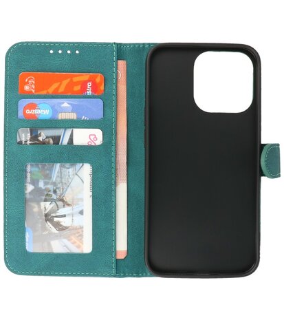 iPhone 13 Pro Hoesje Portemonnee Book Case - Donker Groen