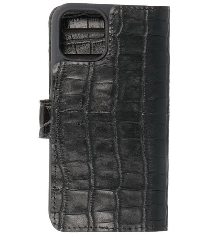 iPhone 13 Mini Hoesje Krokodil Handmade Leer Book Case Telefoonhoesje - Zwart
