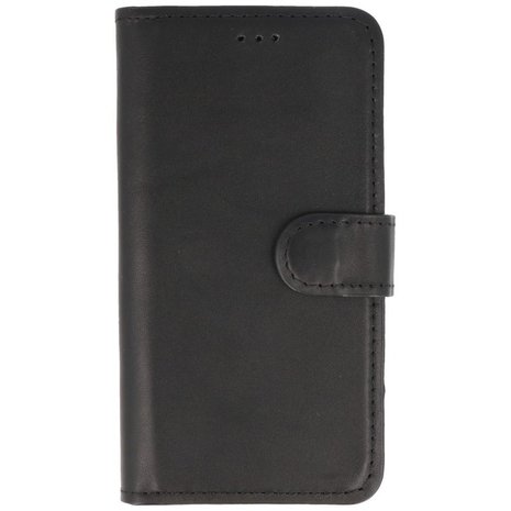 iPhone 13 Mini Hoesje Handmade Leer Book Case Telefoonhoesje - Zwart