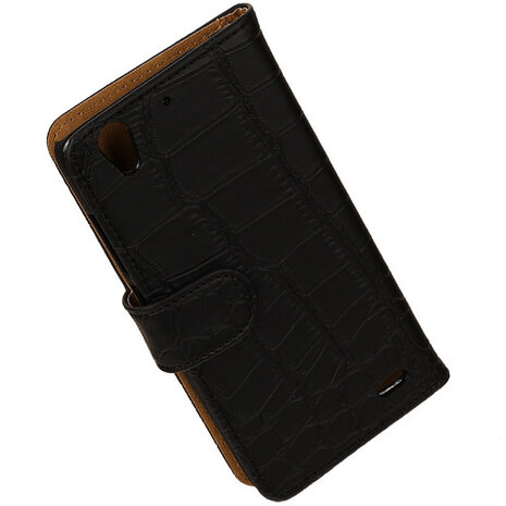 Hoesje voor Huawei Ascend G630 Crocodile Booktype Wallet Zwart