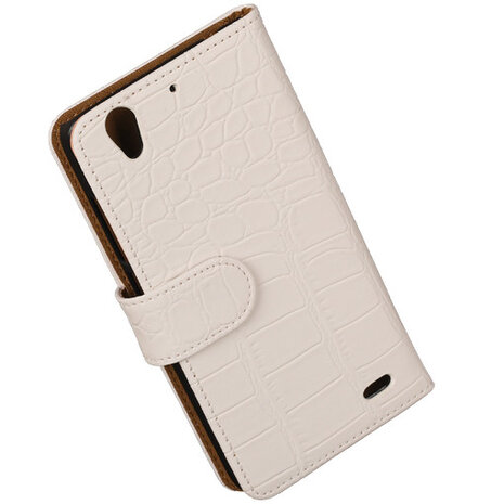 Hoesje voor Huawei Ascend G630 Crocodile Booktype Wallet Wit