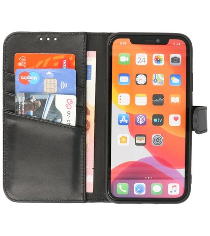 Echt Lederen Hoesje Wallet Case Telefoonhoesje voor iPhone 11 - Zwart