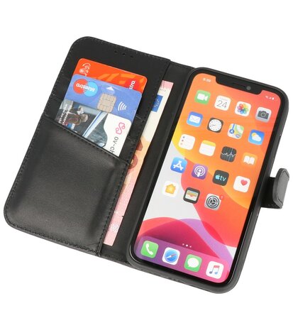 Echt Lederen Hoesje Wallet Case Telefoonhoesje voor iPhone 11 - Zwart