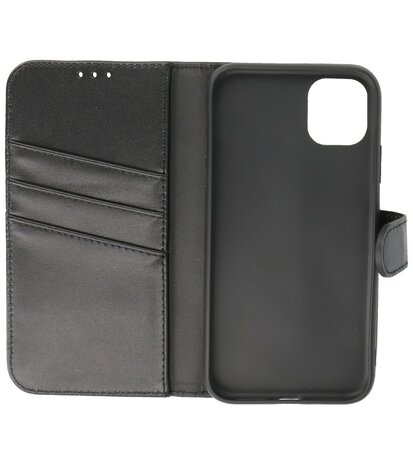 Echt Lederen Hoesje Wallet Case Telefoonhoesje voor iPhone 11 - Zwart