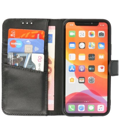 Echt Lederen Hoesje Wallet Case Telefoonhoesje voor iPhone 11 Pro Max - Zwart