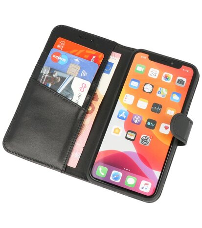 Echt Lederen Hoesje Wallet Case Telefoonhoesje voor iPhone 11 Pro Max - Zwart