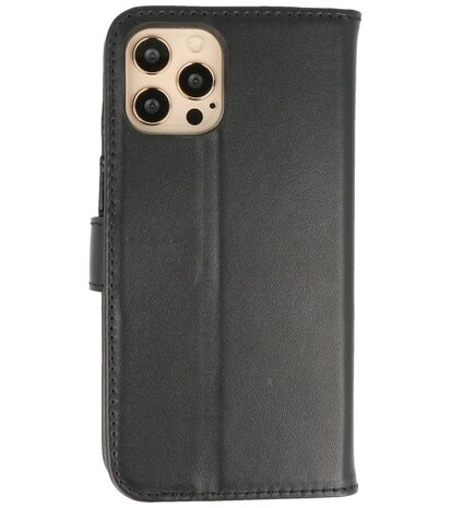 Echt Lederen Hoesje Wallet Case Telefoonhoesje voor iPhone 12 Pro Max - Zwart