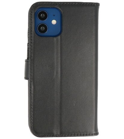 Echt Lederen Hoesje Wallet Case Telefoonhoesje voor iPhone 12 Mini - Zwart